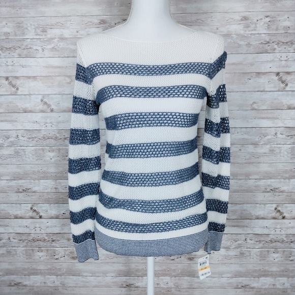 INC International Concepts Sweaters - INC Sheer Knit Sweater Blue Sparkle White 787